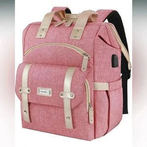 Faux-Leather Trim Pink Women’s Backpack